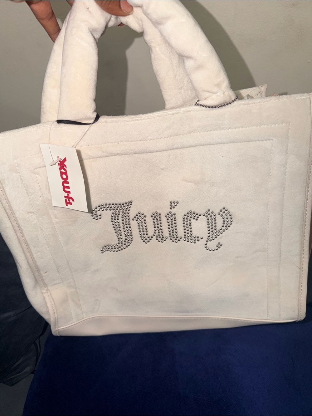 Juicy Couture White Crystal 'Juicy' Logo Plush Tote